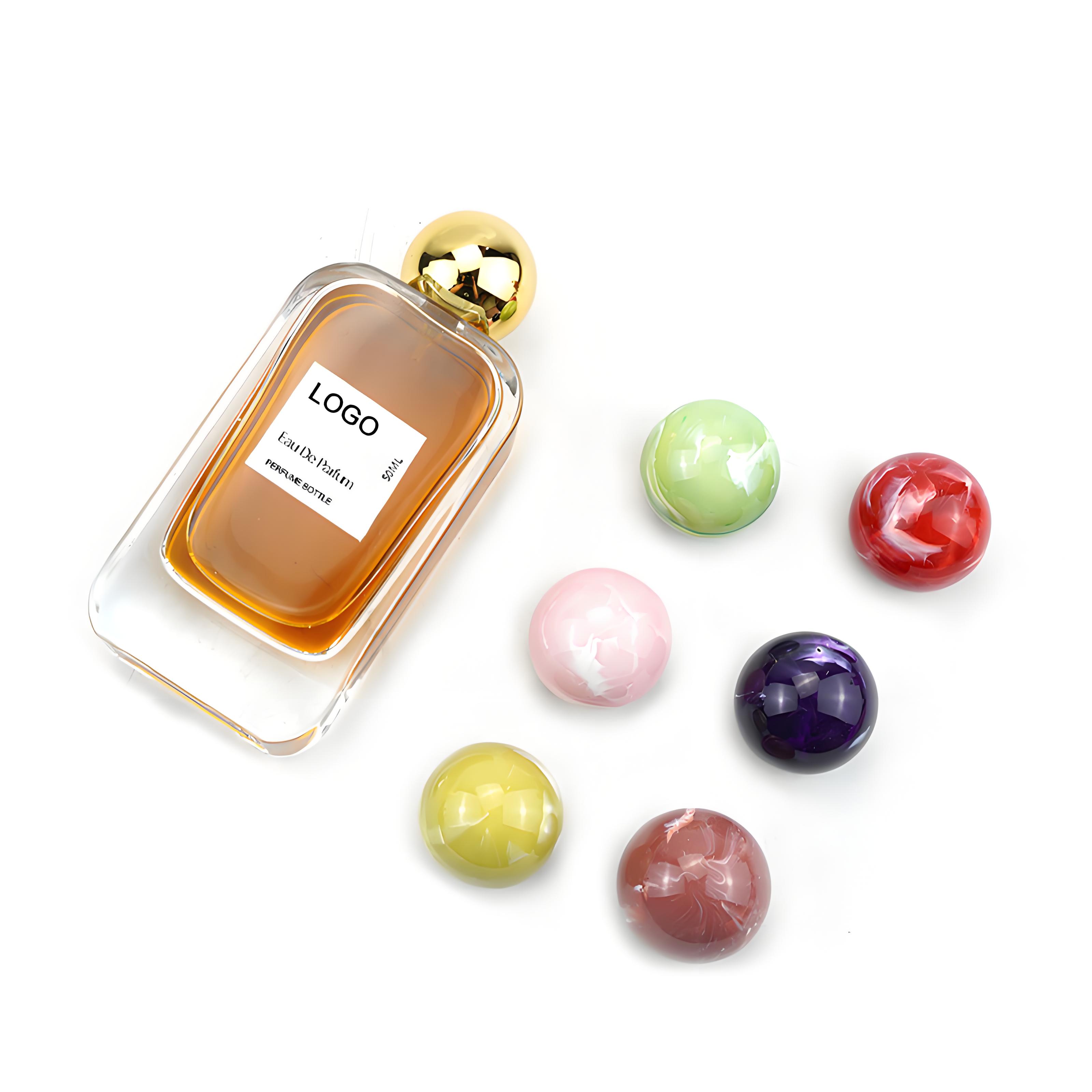 Unique Rounded Shape Creative Design 30ml50ml100ml Clear Custom Perfume Bottles with Resinous Lid,Wholesale  Round Glass Perfume Bottles , mini glaass perfume bottle wholesale